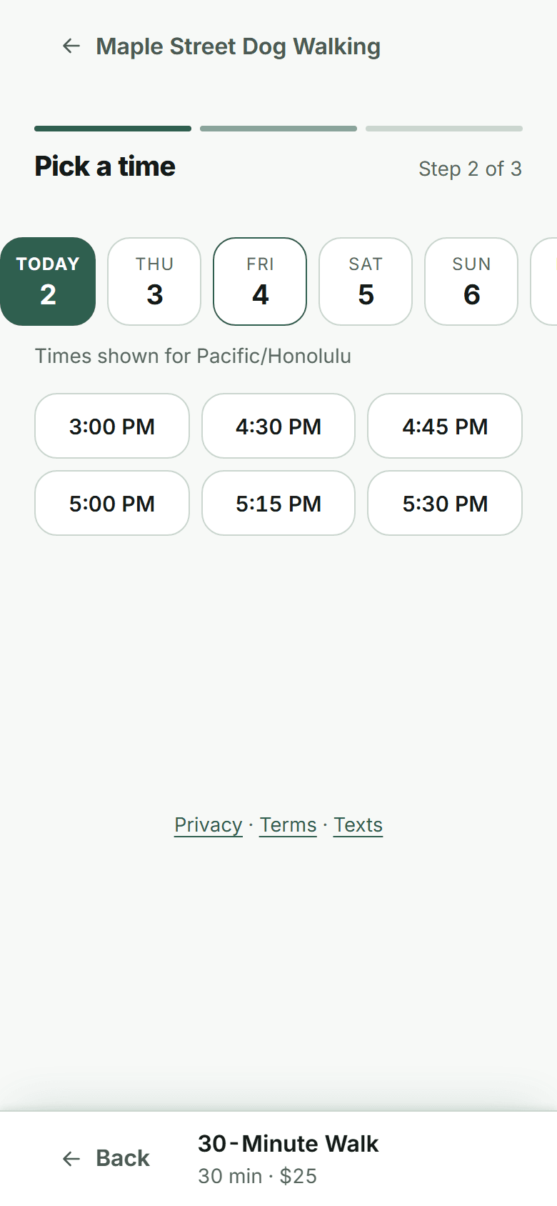 One link does the booking: a real PackRounds screen